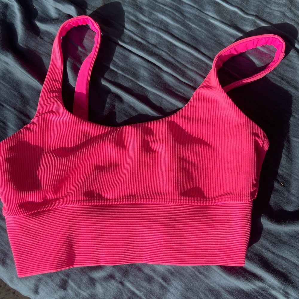 Beach Riot Hot Pink Ribbed Sports Bra